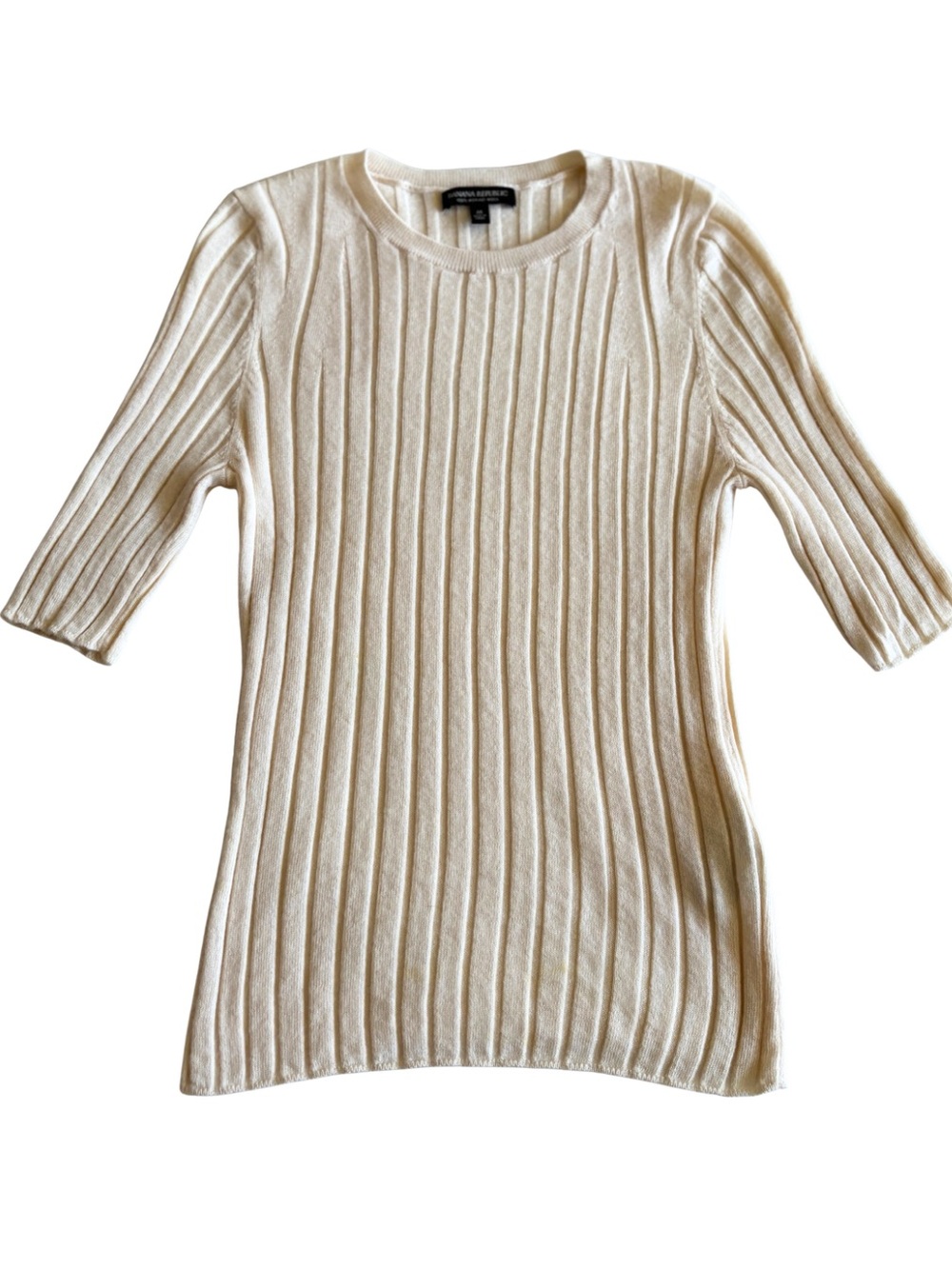 Banana Republic Cream Ribbed Crewneck Short-Sleeve Sweater M